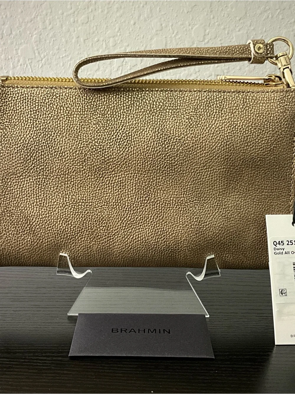 Brahmin Daisy GOLD ARTOIS Pebble Textured Wristlet Cosmetic Bag NWT